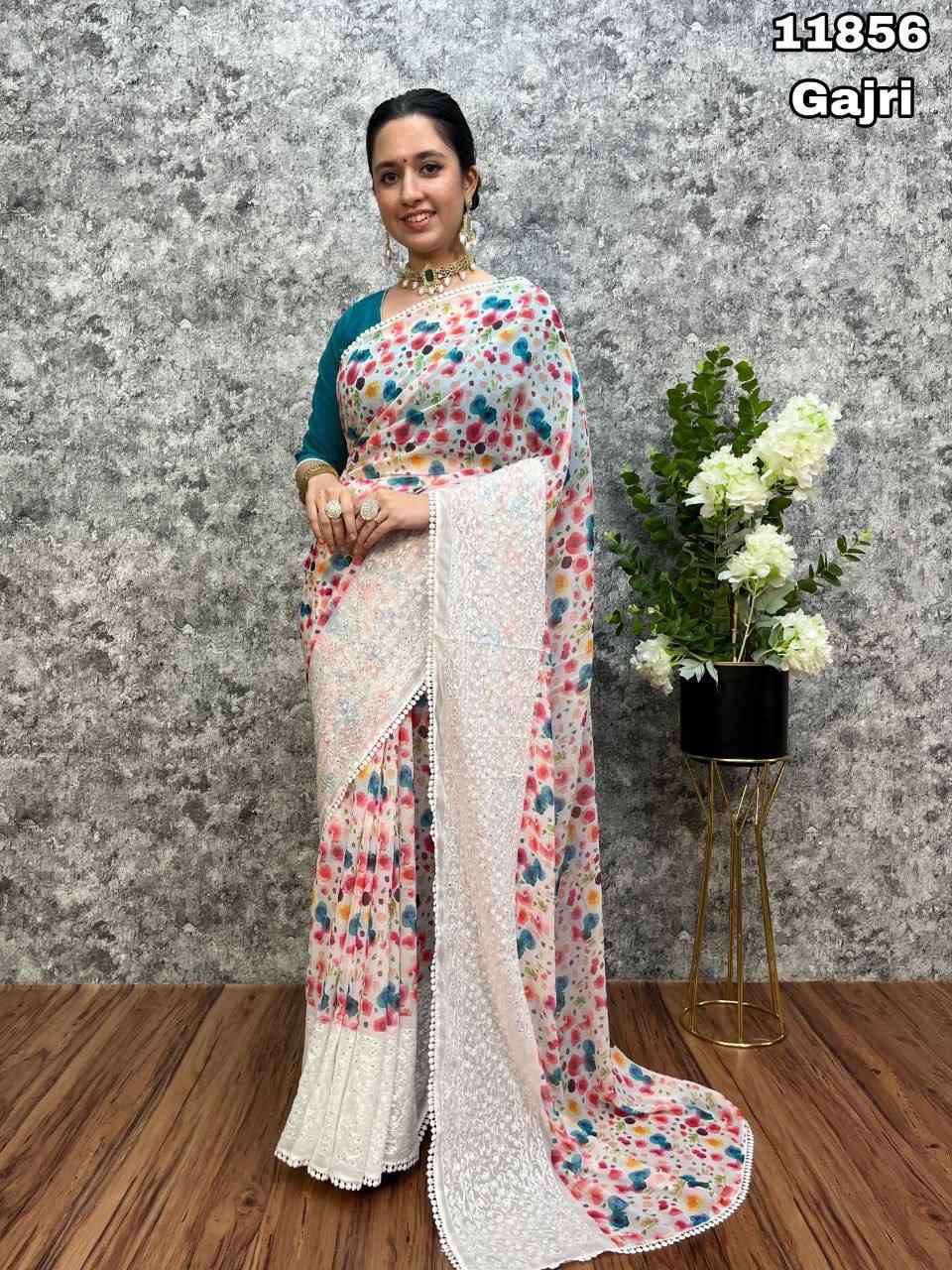 Montessa Georgette Flooral Digital print with embroidery