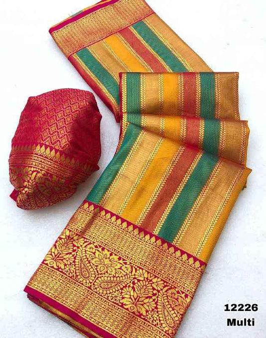 Aretuza Kanjivaram gold zari weaving saree multicolour