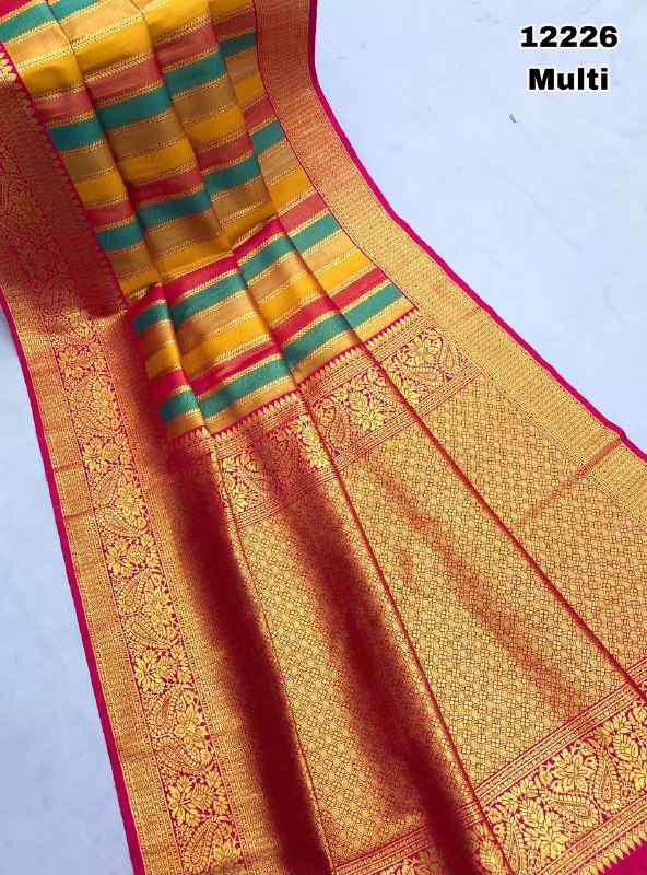 Aretuza Kanjivaram gold zari weaving saree multicolour