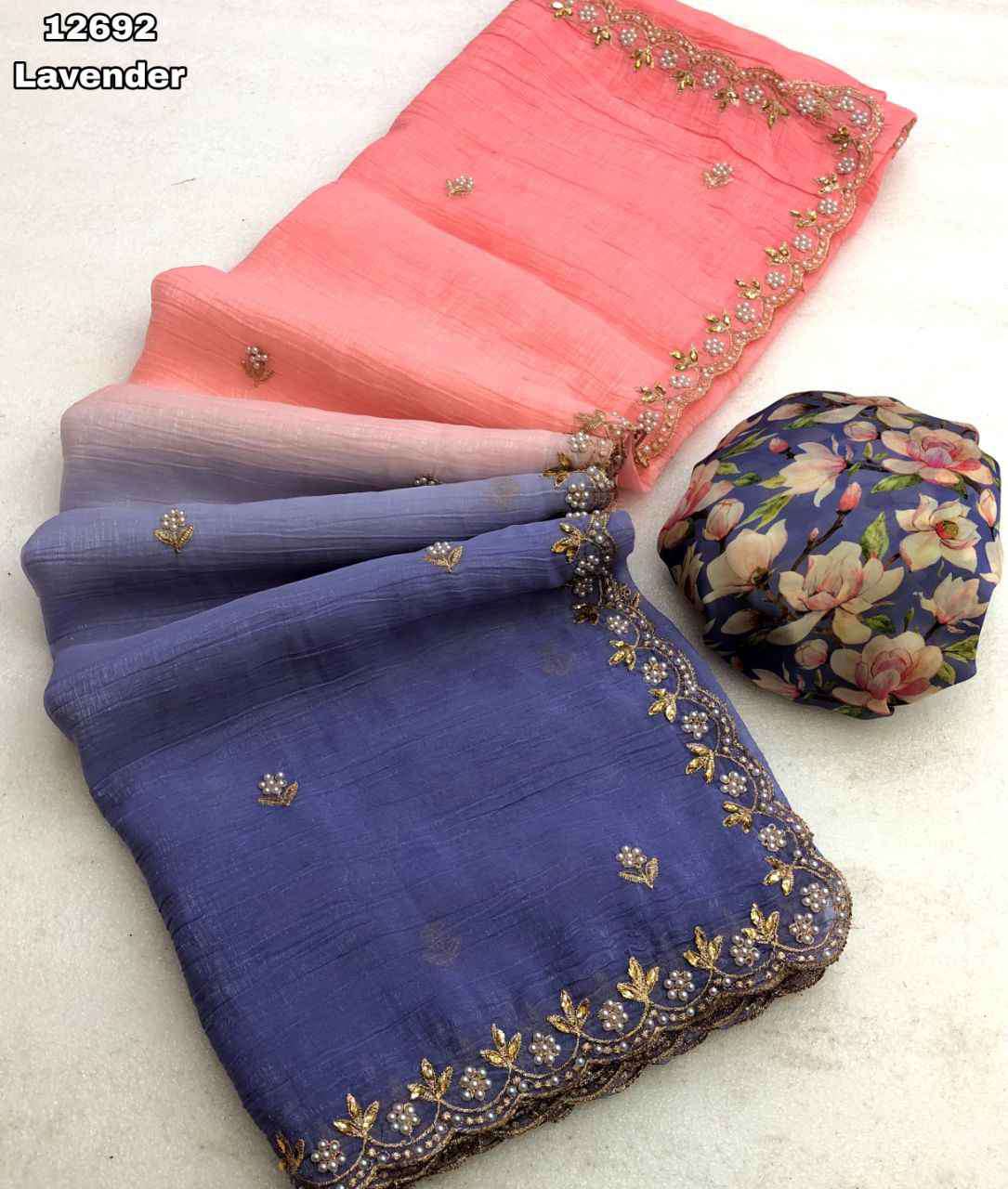 Nice Chiffon crunchy crush with embroidery stone work saree