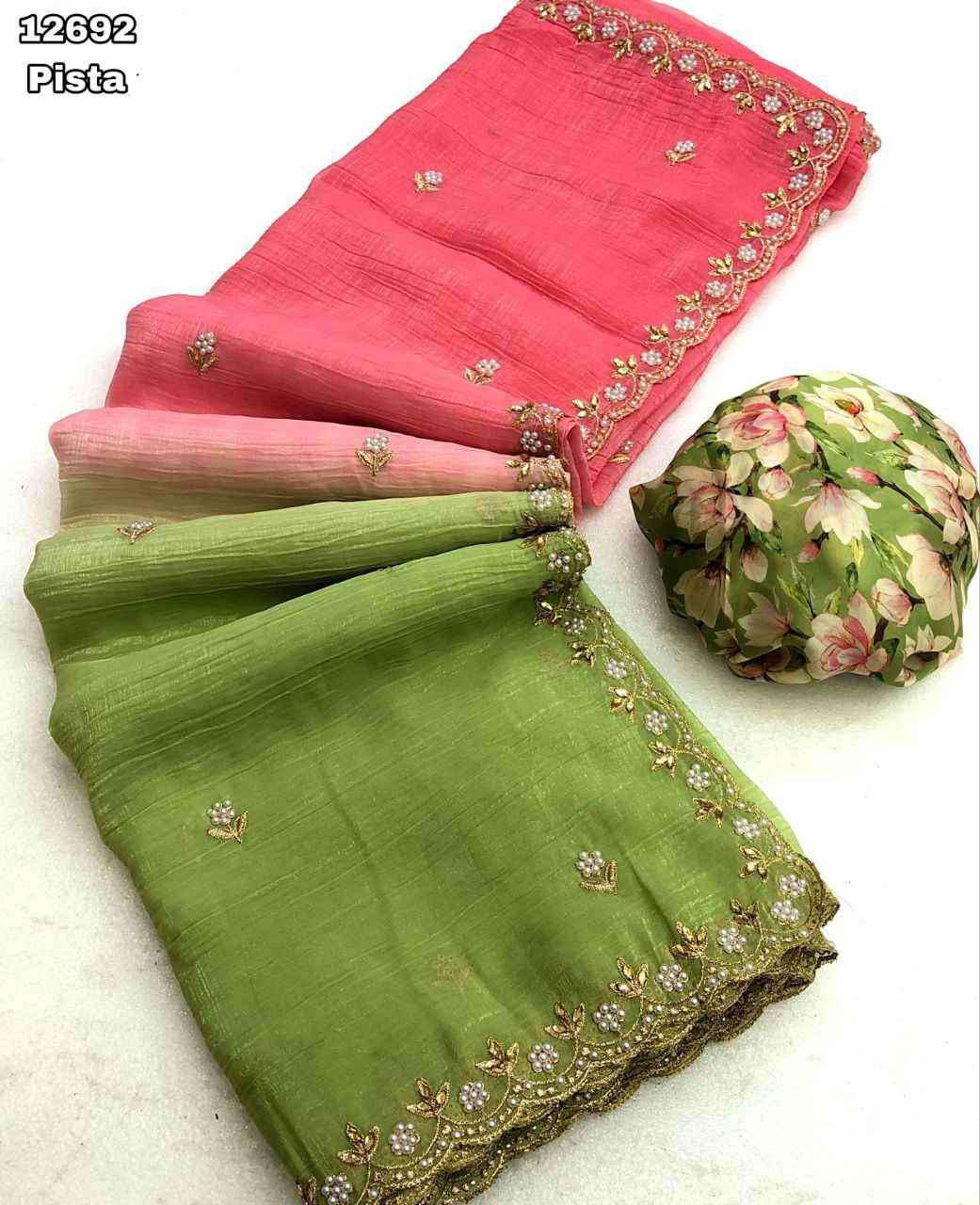 Nice Chiffon crunchy crush with embroidery stone work saree