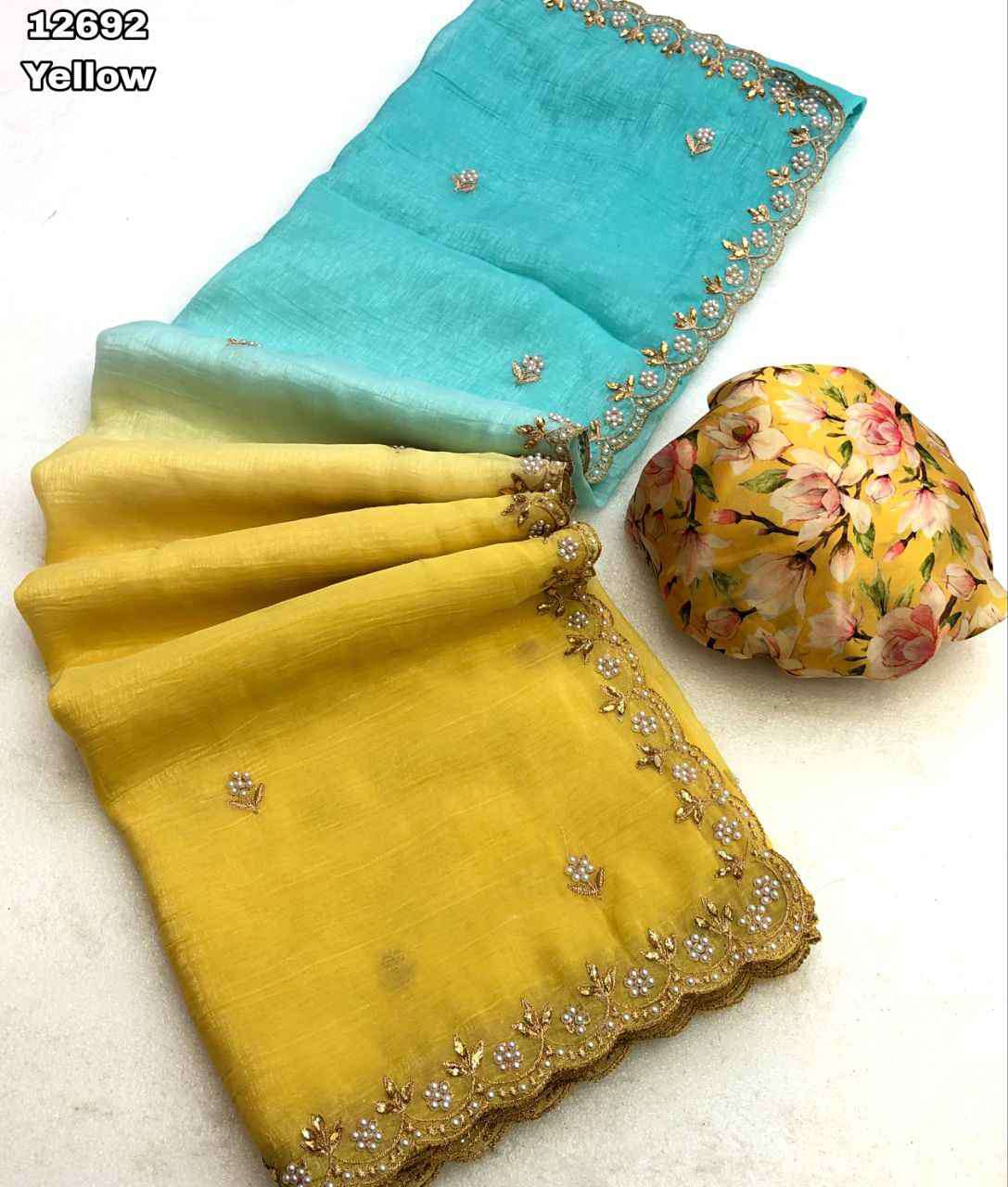 Nice Chiffon crunchy crush with embroidery stone work saree