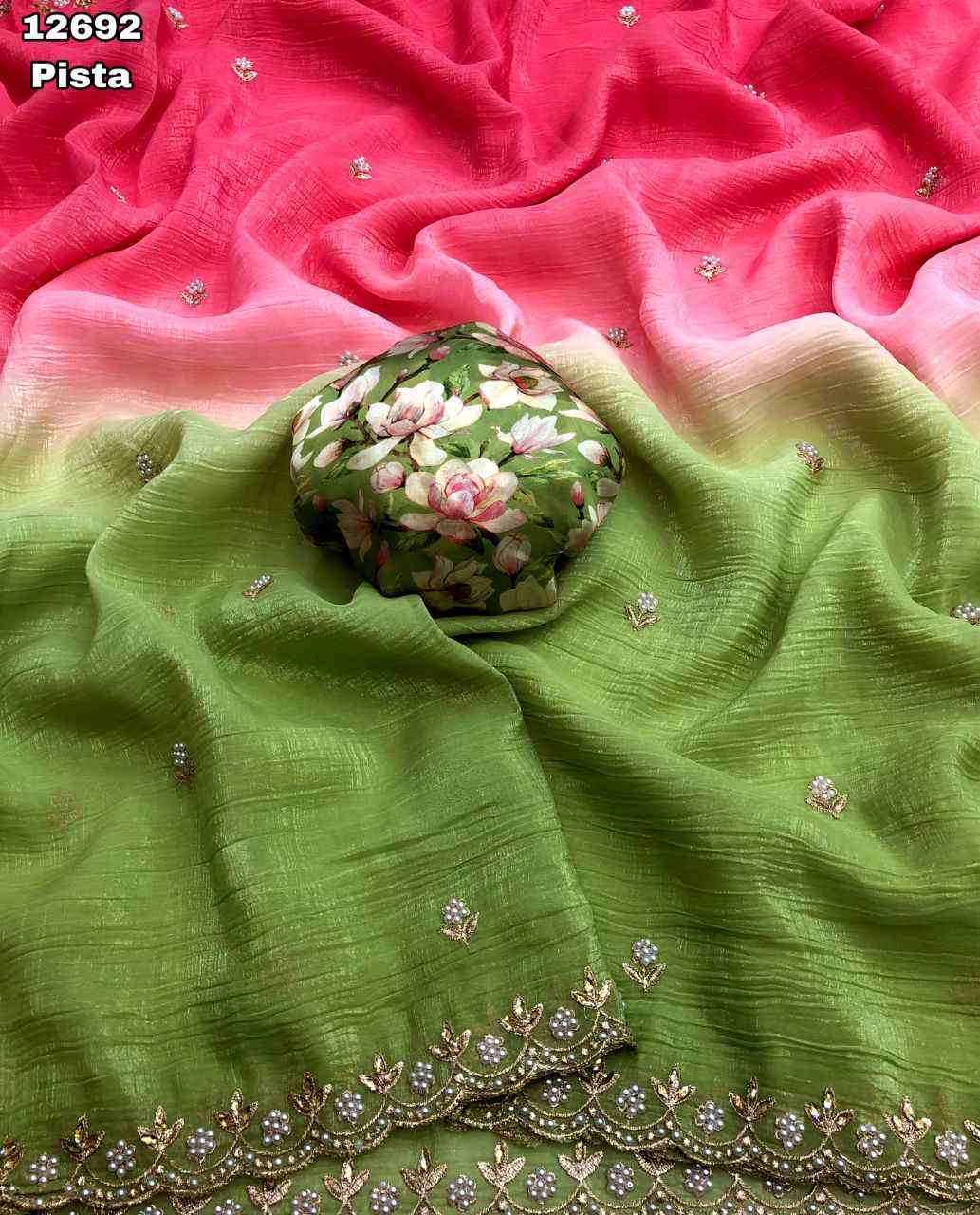 Nice Chiffon crunchy crush with embroidery stone work saree